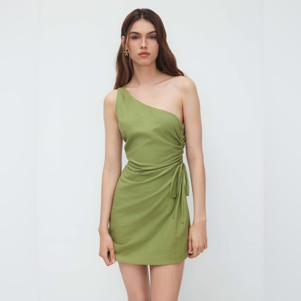 NWT Linen Asymmetrical Green Dress